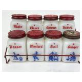 Art Deco Dutch milk glass spice set Frank Tea &