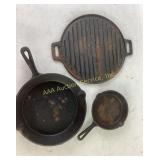 Cast Iron Cookware Including Skillets and Grill Pa