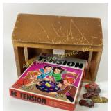 Wooden Playhouse, Tension Board Game, and Die-Cast