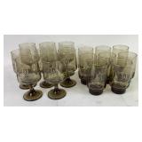 Pfaltzgraff Etched Smoky Glass Goblets and Tumbler