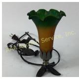 Glass Tulip-Style Table Lamp with Metal Hummingbir