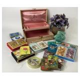 Vintage Playing Cards, Jewelry Box, Ceramic Bird V