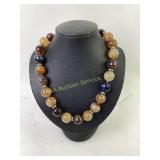 Faceted Agate Bead Necklace with Metal Spacers