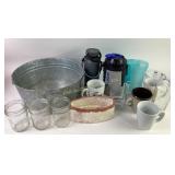 Galvanized Tub, Ball Jars, Igloo Water Bottle, & C