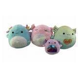 Lot of 4 Squishmallows & travel bag