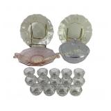 Fostoria Topaz; and Pink Depression Glass Plates W