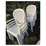 White Plastic Stacking Patio Chairs (8), Six Of