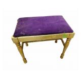 Wooden Stool With Purple Upholstered Top