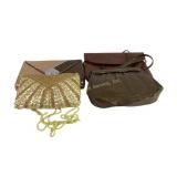 Beaded and Leather Handbags in Metallic and Brown
