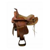 Western Leather Saddle With Tooled Floral Design
