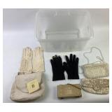 (2) LA Regale beaded purses, Hard Plastic Box