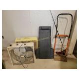 Hand Truck, Mechanic Creeper, and Box Fans