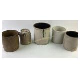 Stoneware cracks, some crazing, lidded crock with