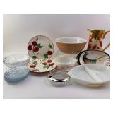 Pyrex Bowls, Pitcher, Blue Depression Glass, Ashtr