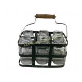 Glass Canning Jars with Metal Carrier and Wooden H
