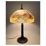 Hand-Painted Glass Table Lamp With Tree Motif Base