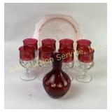 Ruby Red Glass Goblets, Pink Depression Glass Plat