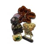 Art glass bowl, Wood Slab Clock, Bronze-Style Bust