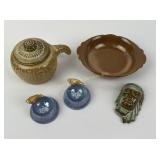 Frankoma Indian head, 7u pottery, and 40B bowl,