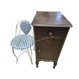 Wood side Cabinet to Vanity and Metal Chair