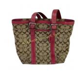Coach Brown Canvas Tote Bag With Pink Leather Trim