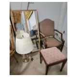 Framed Wall Mirrors, Upholstered Armchair, Footsto
