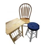 Wooden Chair, Wooden Side Table, and Padded Stool