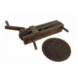 Wooden Noisemaker and Cast Iron Perforated Plate