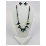Weiss green & AB rhinestone necklace & earrings
