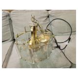 Etched Glass and Brass Chandelier with Floral Desi