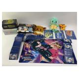 Large Pokemon lot 3 boxes trading cards, mat, dvds