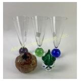 Glass Stemware With Colored Bases, Glass Basket
