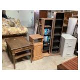 Wood End Table, VHS Cabinets (2) with VHS Tapes,