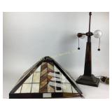 Tall Lamp Base with Damaged Stained Glass Shade