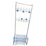 Freestanding White Metal Rack With Hooks and Stora