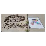 Metal Tree Wall Decor and Framed 1986 Mickey and M