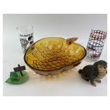Indiana glass amber vintage grape bowl, vintage