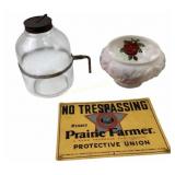 Glass Jar, Milk Glass Lamp Shade, and Pra