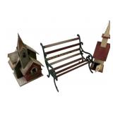 Wooden Birdhouses and Miniature Bench