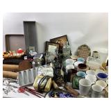 Household Items Including Bakeware, Tools, Mugs, a