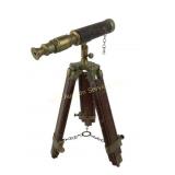 Brass, wood and leather nautical style telescope,