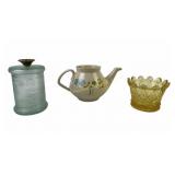 Franciscan Pottery Teapot,Imperial Glass Spun Cann