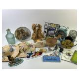 Figurines, Plates, Hats, and Clock