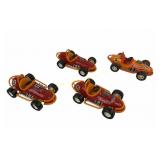 (3) Buddy L red and (1) orange open wheel plastic