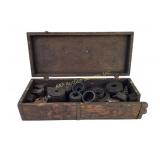 Wooden Box With Various Metal Dies and Tooling
