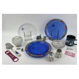 Fireking pie plate, opalescent hobnail jar, milk