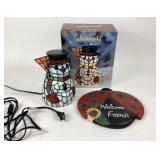 Snowman Stained Glass Electric Lamp and Ladybug We
