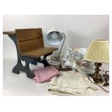 Doll Size School Desk, Bedding, Table Lamps, Steri