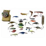 Fishing Lures, Union Jack Fly Reel, and Hanging Sc