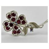 Lisner red & AB rhinestone four-leaf clover